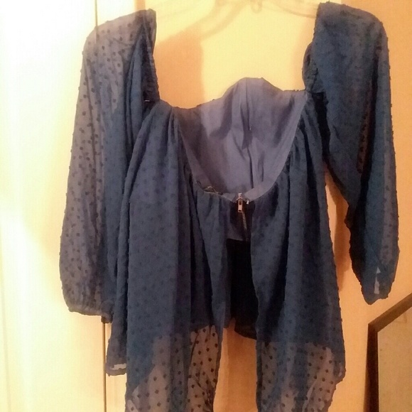 Shinestar-Blue Strapless Open Shoulder Sheer Top - Picture 2 of 8